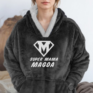 Czarna kocobluza z kapturem dla mamy z haftem Super Mama