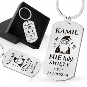 Personalizowany nieśmiertelnik brelok z grawerem dla niego - Nie taki święty