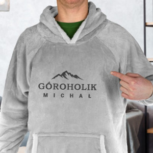 Kocobluza z kapturem dla miłośnika gór z haftem Góroholik – ciepła bluza koc oversize