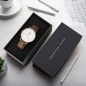 Minimalistyczny zegarek męski Daniel Wellington DW00100009 z białą tarczą i skórzanym paskiem