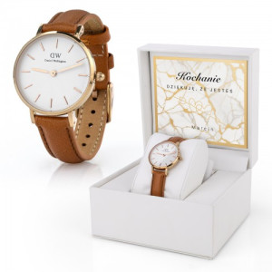 Zegarek damski Daniel Wellington DW00100228 skórzany brązowy biały minimalistyczny