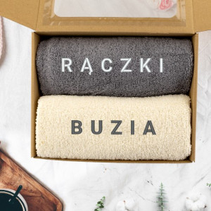 Komplet ręczników bawełnianych 50 x 100 z haftem - ecru i szary, aksamitna pielęgnacja