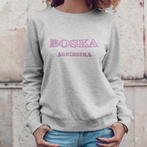 Bluza damska szara z haftem i brokatem, personalizowana, rozmiar M