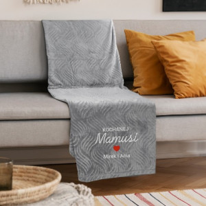 Personalizowany koc z haftem dla mamy 200 x 220 cm szary - Kochana Mamusiu