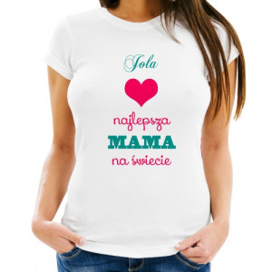 Koszulka damska dla mamy z personalizowanym nadrukiem Najlepsza Mama na świecie - rozmiar S