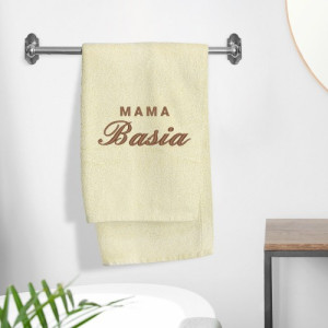 Bawełniany ręcznik kąpielowy dla mamy 70 x 140 cm ecru z haftem – Czuły dotyk