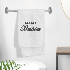 Ręcznik kąpielowy dla mamy 70 x 140 cm z haftem biały – elegancki prezent z bawełny