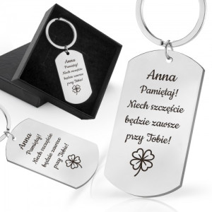 Brelok do kluczy nieśmiertelnik z grawerem Szczęście - personalizowany prezent dla niej