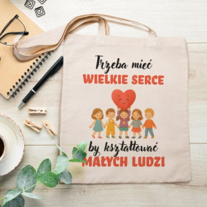 Bawełniana torba dla nauczycielki z nadrukiem Wielkie Serce – ekologiczna torba na zakupy i książki