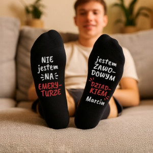 Skarpetki męskie dla dziadka czarne z zabawnym nadrukiem personalizowanym - Zawodowiec