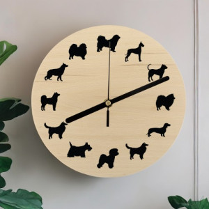 Zegar ścienny drewniany dla psiary z nadrukiem psów – dekoracyjny zegar Dog o’clock