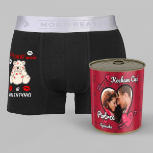 Bokserki męskie personalizowane ze zdjęciem w puszce „Kocham” Premium Line, rozmiar M