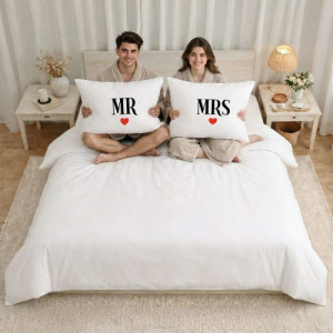 Pościel dla par 160x200 Mr & Mrs – elegancki komplet pościeli z nadrukiem