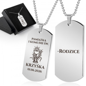 Nieśmiertelnik komunijny z grawerem dla chłopca ze stali szlachetnej - pamiątka Pierwszej Komunii Świętej