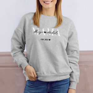 Bluza damska dla mamy z personalizowanym nadrukiem imion dzieci szara melanż Rozmiar S