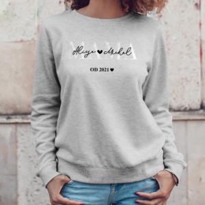 Bluza damska dla mamy z personalizowanym nadrukiem imion, szara melanż, rozmiar M