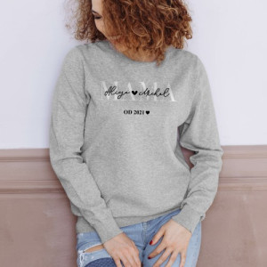 Bluza damska dla mamy z personalizowanym nadrukiem imion, szara, rozmiar L
