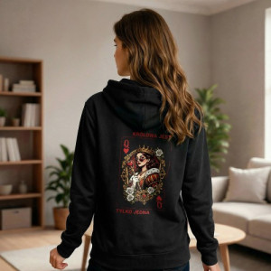Bluza damska z kapturem czarna XL z nadrukiem Królowa jest tylko jedna