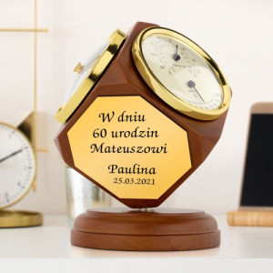 Personalizowana stacja pogody z grawerem - termometr, barometr, higrometr i zegar w drewnie