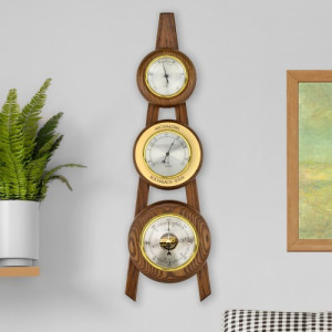 Stacja pogody drewniana z termometrem, barometrem i higrometrem 48,5 cm - personalizowany prezent Atmosfera