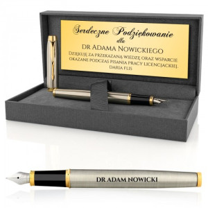 Eleganckie pióro Parker IM Brushed GT w etui z grawerem dla nauczyciela – serdeczne życzenia