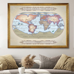 Mapa świata Abrahama Orteliusa 1570 w ramie 50x70 cm z dedykacją – personalizowany prezent i dekoracja ścienna