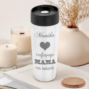 Personalizowany kubek termiczny z grawerem dla mamy biały - Najlepsza Mama na świecie