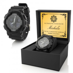 Zegarek męski Casio G-SHOCK GA-100-1A1ER na Komunię z personalizacją i dedykacją Gloria