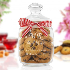 Słoik na słodycze z grawerem dla pary Mr & Mrs – personalizowany prezent