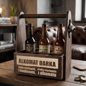 Personalizowana drewniana skrzynka na piwo z otwieraczem i grawerem - Alkomat