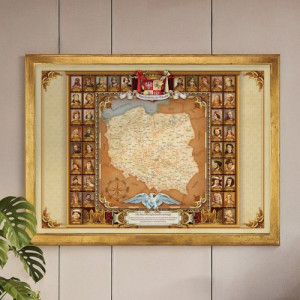 Personalizowana mapa Polski z portretami władców na 30-lecie pracy 50x70 cm