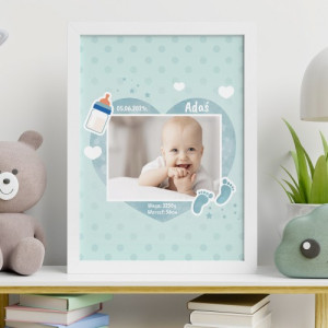 Obraz w ramce 30x40 z metryczką na Chrzest dla chłopca - personalizowany prezent Szczęśliwy