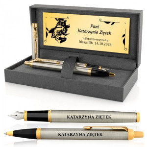 Parker IM Brushed GT zestaw pióro i długopis z grawerem dla nauczycielki