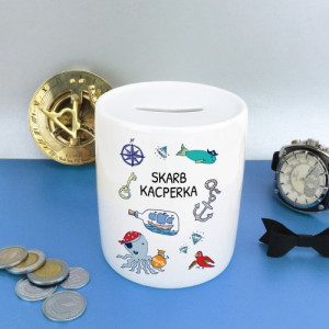 Skarbonka ceramiczna z nadrukiem dla dziecka Skarb – personalizowany prezent