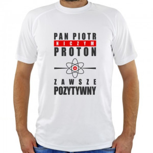 Koszulka męska z imieniem dla nauczyciela fizyki L biała personalizowana