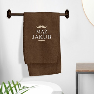 Brązowy ręcznik kąpielowy 70x140 z haftem imienia dla męża - personalizowany prezent Małżeński Relaks