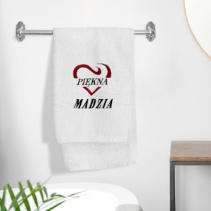Personalizowany ręcznik kąpielowy 70x140 z haftem dla niej – Piękna, biały prezent z imieniem