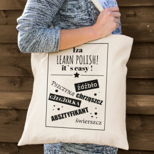 Bawełniana torba z nadrukiem Learn Polish - personalizowana eko torba na zakupy