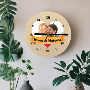 Personalizowany zegar ścienny ze zdjęciem na prezent dla pary - Miłosne Godziny