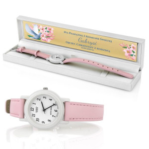 Zegarek na Komunię dla Dziewczynki CASIO LQ-139L 4B1 z Dedykacją w Pudełku - Kwiaty Lilii