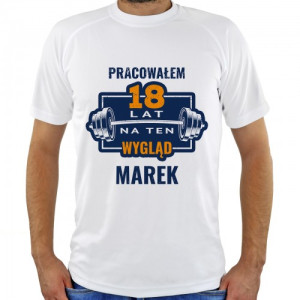 Koszulka męska na 18 urodziny z personalizowanym nadrukiem, biała, rozmiar L