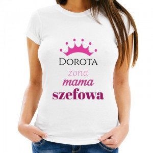 Koszulka damska biała z nadrukiem Żona Mama Szefowa, rozmiar S