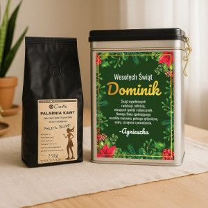 Świąteczny zestaw prezentowy dla niego – kawa ziarnista Arabica 250 g w personalizowanej puszce