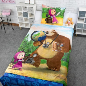 Pościel dziecięca 160x200 Masza i Niedźwiedź – komplet bawełniany na prezent dla dziewczynki