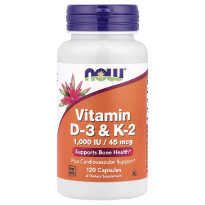NOW Vitamin D3 1000 Iu + K2 Mk-4 45 Mcg – 120 Kapsler