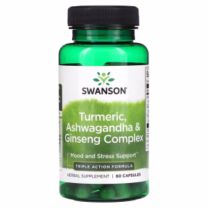 SWANSON Gurkemeie 600 Mg Ashwagandha Ginseng Tilskudd – 60 Kapsler