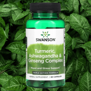 SWANSON Gurkemeie 600 Mg Ashwagandha Ginseng Tilskudd – 60 Kapsler