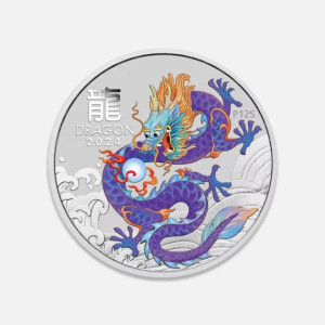 Srebrna moneta Lunar III: Rok Smoka Fioletowy 2024 1/2 uncji