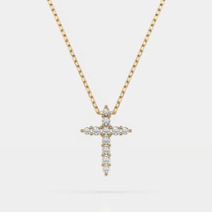 Złoty naszyjnik z zawieszką krzyżyk z diamentami 0.09 ct - próba 585