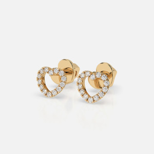 Złote kolczyki z motywem diamentowych serc 0.14 ct - próba 585